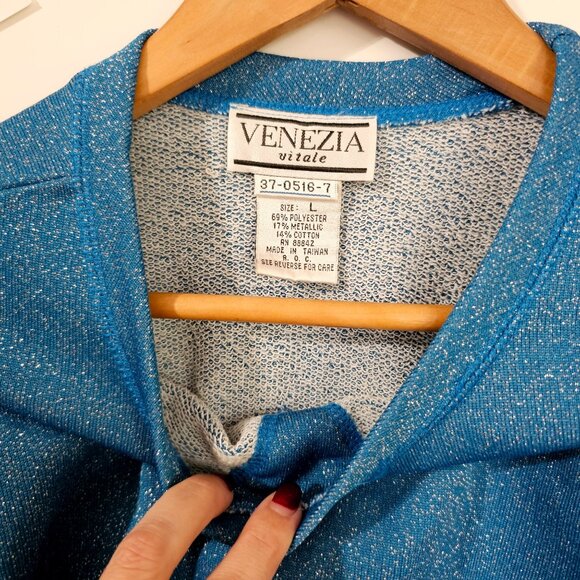Vintage Venezia Vitale Metallic Sparkling Blue Sweater L  ~SW102.13 - Picture 3 of 5